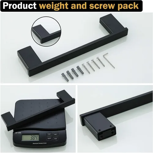 Miniatura 7 de RANDOM Toallero de mano moderno de 12 pulgadas negro mate montado en la pared SUS304 de acero inoxidable para cocina, accesorios de baño