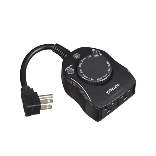 TiFFCOFiO Enchufe Temporizador para Exteriores, Temporizador con Sensor de Luz del Atardecer al Amanecer Resistente a la Intemperie, 2 Enchufes con