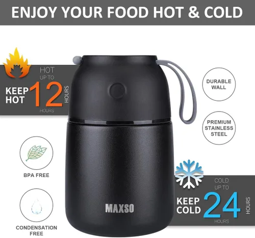 Miniatura 4 de Tarro térmico aislado para alimentos fríos y calientes para niños y adultos, recipientes térmicos de comida caliente para sopa de 17 y 24 onzas