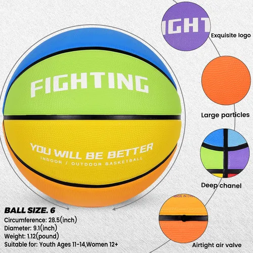 Miniatura 7 de Baloncesto de goma gruesa para niños y jóvenes, tamaño 3/4/5/6/7, para exteriores, colorido, 22/25.5/27.5/28.5/29.5 pulgadas, para regalos