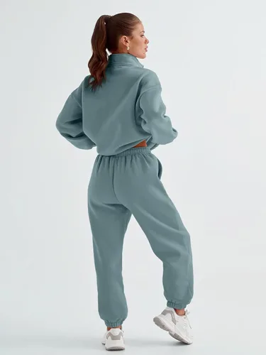 Miniatura 4 de AUTOMET Womens 2 Piece Outfits Long Sleeve Sweatsuits Sets Half Zip Sweatshirts with Joggers Sweatpants
