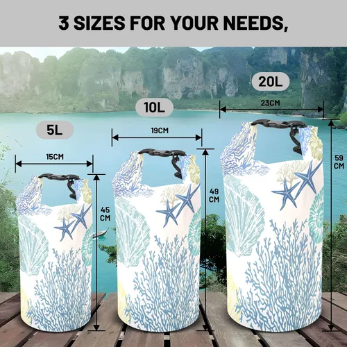 Miniatura 6 de Bolsa seca impermeable, con parte superior enrollable, náutica, costera, océano, playa, concha, estrella de mar, mochila impermeable de 5L/10L/20L