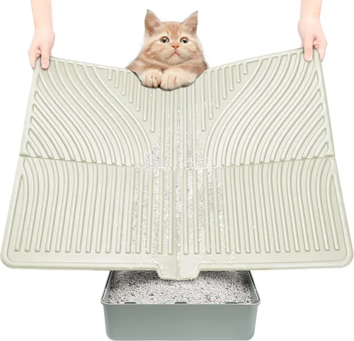 Miniatura 8 de UPSKY Tapete de arena para gatos, tapete grande para atrapar arena para gatitos, suave para patas de gatito, tapete para caja de arena mantiene