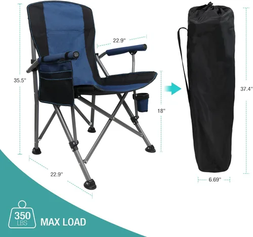Miniatura 3 de Silla de Campamento para Adultos de Servicio Pesado, Sillas Portátiles para Patio y Césped al Aire Libre, Soporta 350 Libras, Respaldo Alto Azul