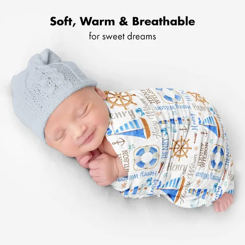 Miniatura 4 de Manta de bebé náutica personalizada, manta de bebé de vida oceánica, manta de bebé océano, manta de bebé con tema oceánico, manta de bebé con Sueños