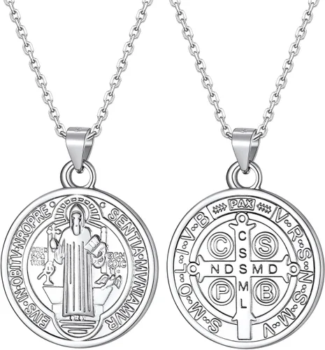 Miniatura 106 de U7 Saint Benedict/Michael Medal Necklace, 316L Stainless Steel Virgin Mary Necklace for Men Women, Bible Verse Protection Necklace Catholic