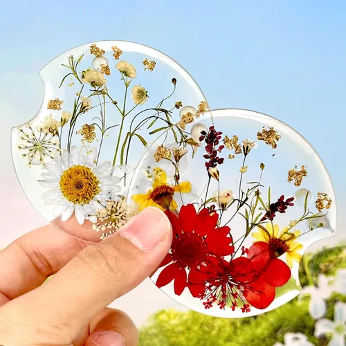 Miniatura 9 de Swooflia Portavasos para Portavasos de Coche con Flores para Mujeres - 2.75 Pulgadas Lindo Inserto de Resina Transparente para Portavasos de Bebidas