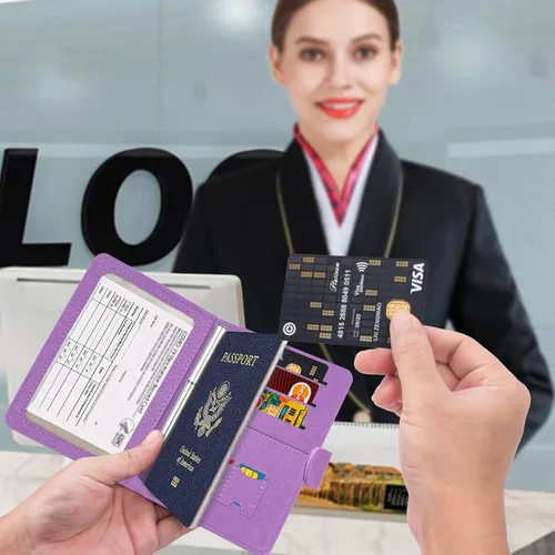Miniatura 7 de Cartera de pasaporte mejorada y tarjetero de vacuna, multiusos, bloqueo RFID, cartera de cuero para pasaporte, soporte para tarjetas de vacuna CDC