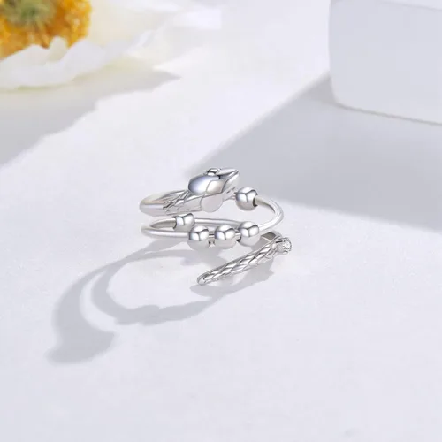 Miniatura 4 de Anillos de plata de ley 925 para aliviar la ansiedad, anillo antiansiedad y estrés con cuentas, anillos abiertos, regalos de joyería para mujeres
