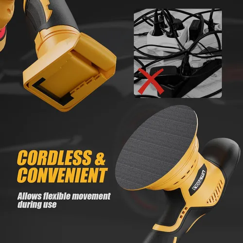 Miniatura 8 de Detalle y pulido de coche compatible con batería Dewalt de 20 V, pulidora de doble acción de 5500 RPM con 6 velocidades variables Amarillo