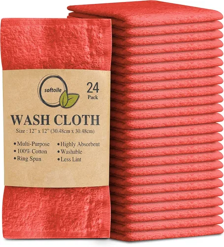 Miniatura 25 de Paquete de 24 paños 100 % algodón (12 x 12 pulgadas), suaves, altamente absorbentes, toallas para la cara, paños de lavado para la cara, hilado