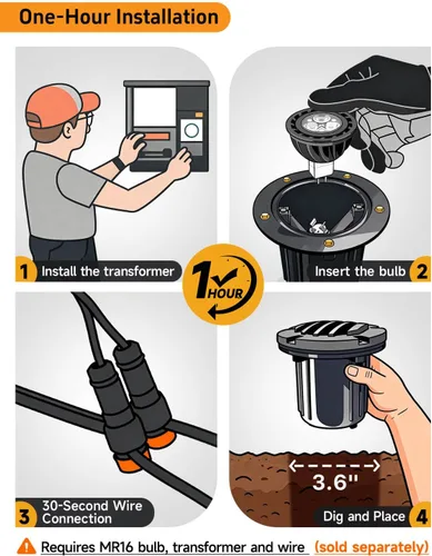 Miniatura 9 de Gardenreet - Luces de pozo LED de latón - Iluminación en tierra de bajo voltaje para todo clima, luz cableada reemplazable de 12V, bronce antiguo