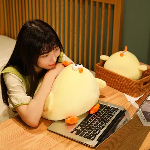 Miniatura 6 de XIYUAN Almohada de felpa de pollo gordo súper suave, juguete de peluche de 17.7 pulgadas, divertida almohada de cuello de pollo amarillo, animal