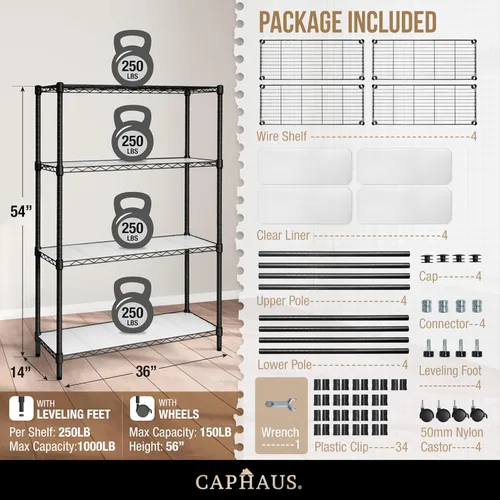 Miniatura 3 de CAPHAUS NSF Estantería de alambre de altura ajustable con forro, estantería de almacenamiento de sótano, estantes de almacenamiento de acero 4