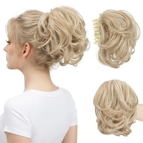 Miniatura 8 de Pinza de pelo con clip de garra, moño corto, pieza de cabello de moño desordenado, extensiones de cabello flexibles, ramificación de cabello Gris
