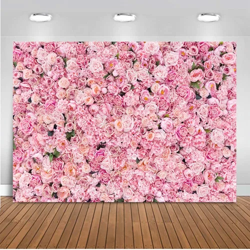 Telón de fondo de pared rosa rosa de 5 x 3 pies con flores rosas para fotografía, telón de fondo para exteriores, recién nacido, baby shower, boda,