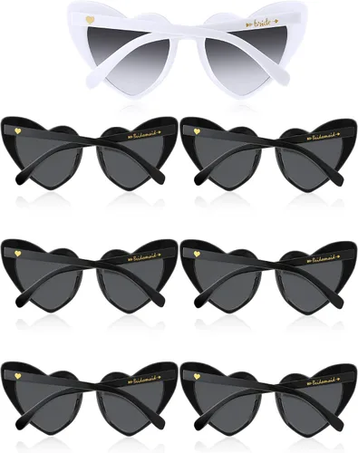 TOODOO 7 pares de lentes de sol vintage en forma de corazón para mujer, lentes de corazón sin montura para novia, despedida de soltera, fiesta de