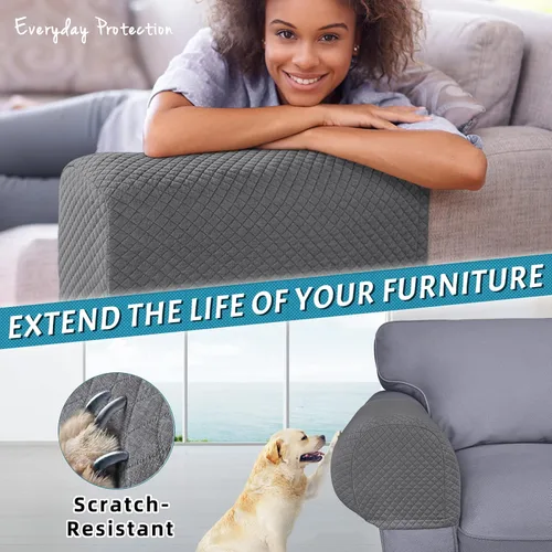 Miniatura 3 de Roytub Fundas para Reposabrazos de Sofá, Fundas para Brazos de Sofá, Funda Elástica para Reposabrazos para Sofás, Sillones, Loveseat, Sillón Gris