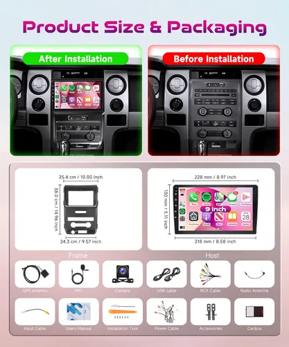 Miniatura 8 de Estéreo de coche Android de 9 pulgadas 2G+64G para Ford F150 SVT Raptor 2009-2012 Recorte bajo inalámbrico CarPlay Android Auto pantalla táctil