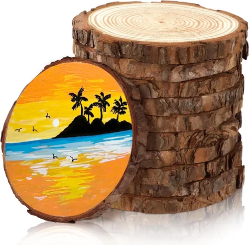 Miniatura 13 de FSWCCK 17 piezas de rebanadas de madera sin terminar para centros de mesa, 5.1-5.5 pulgadas, discos naturales redondos con corteza de árbol