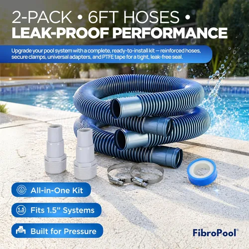 Miniatura 6 de FibroPool Kit de manguera de filtro de piscina de 1-1/2 pulgadas, paquete de 2 de 6 pies, puños reforzados, adaptadores de abrazaderas y cinta