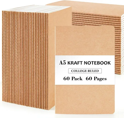 Miniatura 10 de feela Paquete de 15 cuadernos de papel kraft A5, 60 páginas rayadas en blanco, diario de viaje a granel, cuadernos de tapa suave para mujeres