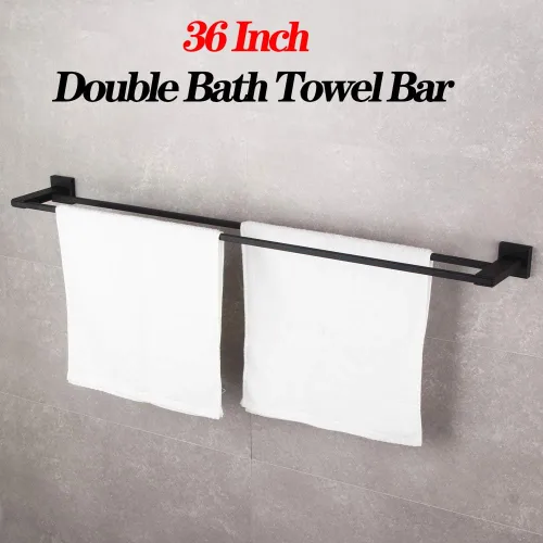 Miniatura 3 de GERZWY Toallero doble para baño, acero inoxidable, color negro mate, 36 pulgadas, estilo contemporáneo, montaje en pared JG1902C92-BK Cepillado