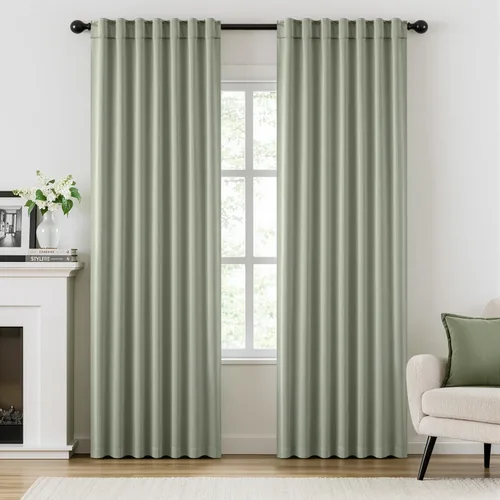 Miniatura 13 de ANRODUO Juego de 2 cortinas con bloqueo de luz del 99%, cortinas de 84 pulgadas de largo, cortinas negras para dormitorio, cortinas con aislamiento