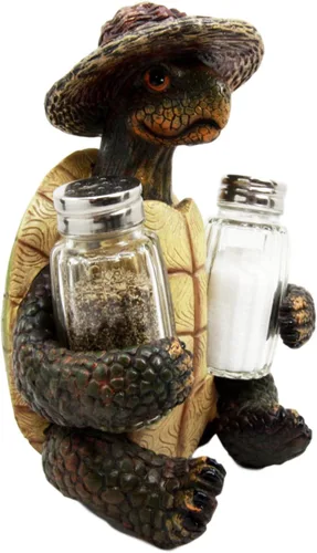 Miniatura 3 de Ebros Slow Seasons - Tortuga para acampar al aire libre con sombrero de mimbre, salero y pimentero, figura de 7 pulgadas de alto, tortugas