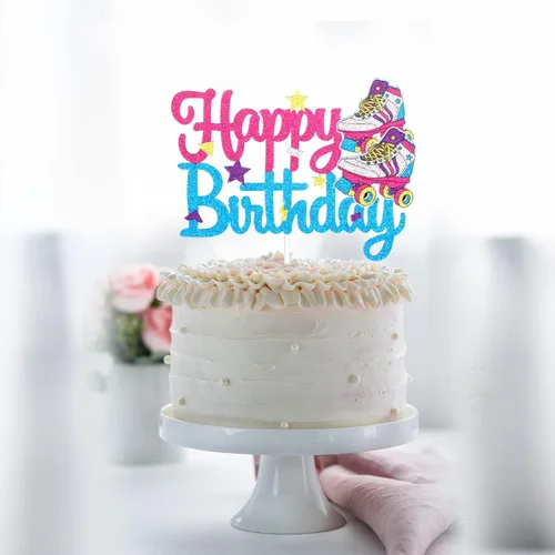 Miniatura 3 de Decoración de pastel de patinaje sobre ruedas de feliz cumpleaños de los años 90, suministros para pasteles de fiesta de los años 90, decoraciones