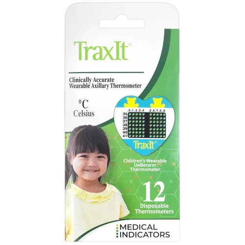 Adhesivo para termómetro de axilas para niños, bebés de más de 6 meses (paquete de 12 unidades, Celsius), se puede llevar hasta 48 horas con