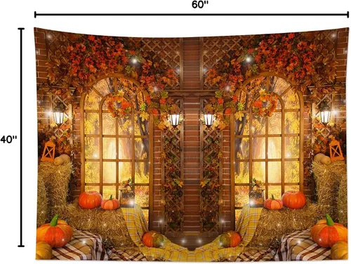 Miniatura 10 de HVEST Tapiz de otoño para colgar en la pared, diseño rústico de calabaza, Acción de Gracias, bosque de arce, paisaje natural para sala de estar