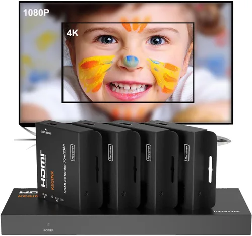 Miniatura 3 de Divisor extensor HDMI 1x4 4K sobre Cat6 70m/230ft POC con 4 receptores IR Control EDID HDMI sobre Ethernet Splitter