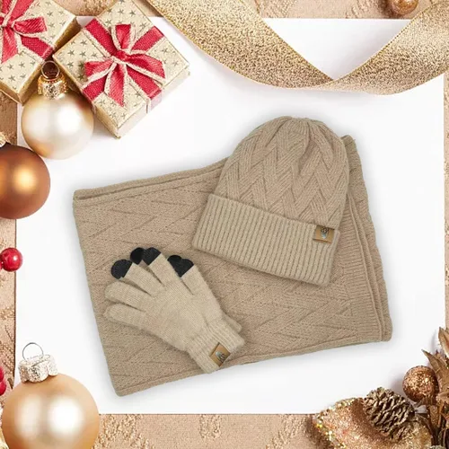 Miniatura 5 de Gorro de punto de invierno para mujer con guantes para pantalla táctil, gorro de pompón, bufandas para el cuello para hombres