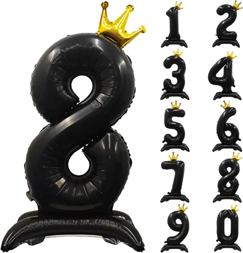 Miniatura 32 de Globos de aluminio grandes con corona negra número 0 para niños y niñas, cumpleaños, boda, aniversario, fiesta, baby shower, suministros 0