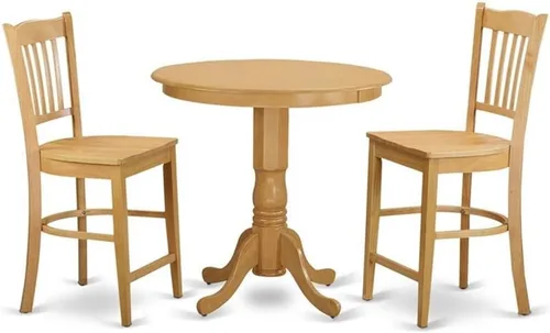 East West Furniture JAGR3-OAK-W - Juego de mesa de comedor de 3 piezas de altura de encimera de cocina contiene una mesa redonda de madera con Roble