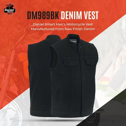 Miniatura 4 de Daniel Smart Men Denim Vest Scoop Collar Motorcycle Vest for Men with Inside Carry Pockets & Hidden Zipper