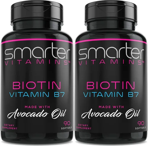 (2 unidades) Smarter Biotin 5000mcg en aceite de aguacate, vitamina B7, sin OMG, 90 mini cápsulas blandas líquidas, sin soja
