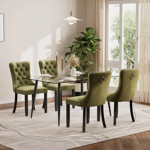 Miniatura 88 de Baysitone Juego de mesa de comedor de vidrio de 51 pulgadas para 4, juego de 5 piezas moderno de comedor, mesa de cocina rectangular de vidrio con 4