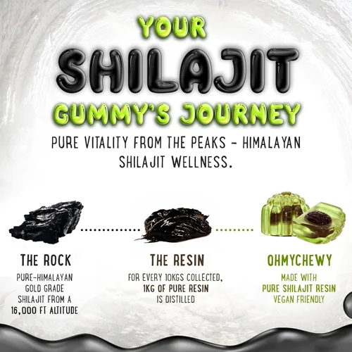 Miniatura 4 de OH MY CHEWY Gomitas puras de Shilajit del Himalaya, resina de grado dorado de alta potencia, refuerzo de energía y apoyo inmunológico para hombres
