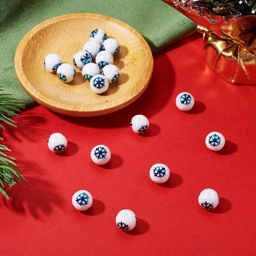 Miniatura 6 de Beadthoven - 20 cuentas de campana de Navidad de 0.394 pulgadas (0.394 in), cuentas redondas de cristal de Navidad, cuentas de cascabel, cuentas