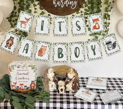 Miniatura 5 de Yuzioey Woodland Guess How Many Animal Crackers - Juego de adivinanzas, caja de juego de adivinanzas para baby shower de bosque y oraciones