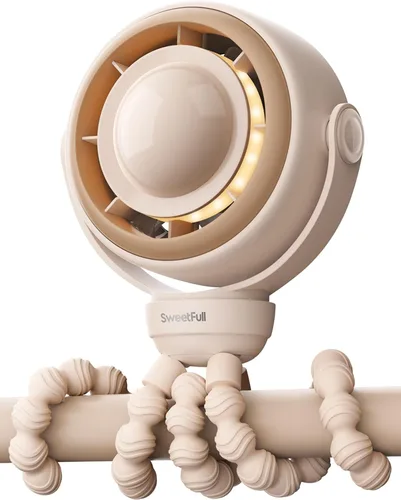 Miniatura 9 de SWEETFULL Ventilador para cochecito de bebé, 4000 mAh, recargable, silencioso de 4 velocidades, con pantalla LED y luz nocturna, mini ventilador