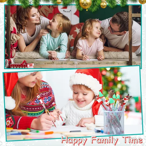Miniatura 4 de Zonon 96 Lápices de Navidad a Granel, Lápices de Empuje Apilables Multipunto con Adornos Superiores, Bolígrafos de Papá Noel, Muñeco de Nieve y Reno
