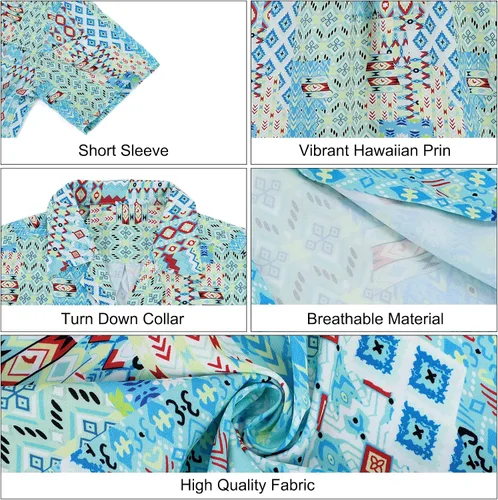 Miniatura 6 de Camisa hawaiana para hombre, con estampado floral, cómoda, con botones, casual, manga corta, ropa de playa para hombre