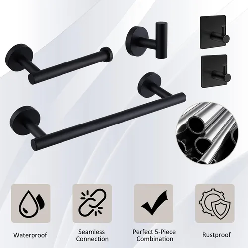 Miniatura 5 de Juego de accesorios de baño de 5 piezas, juego de toalleros de acero inoxidable SUS304, toallero de mano de 16 pulgadas, estante de papel higiénico