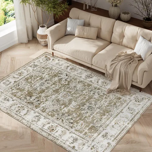 Miniatura 187 de Jinchan Fiora - Alfombra redonda de 8 pies, alfombras vintage con diseño floral envejecido, lavable a máquina, antideslizante, de pelo bajo, Azul