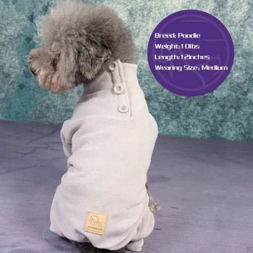 Miniatura 3 de cyeollo Pijama de forro polar para perro, abrigo térmico para perro, overol elástico, pijamas cálidas para mascotas para perros pequeños, color gris
