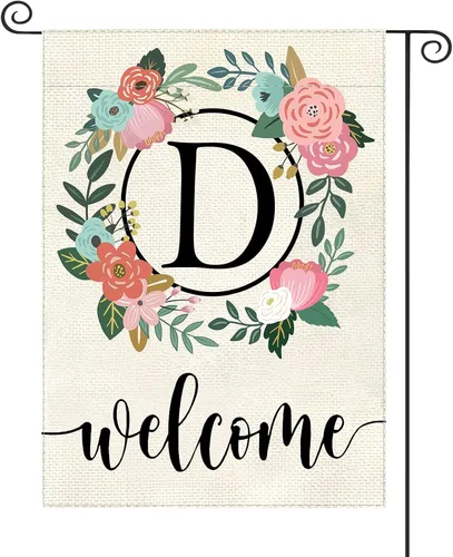 Miniatura 10 de Bandera de jardín con letra monograma, floral, 12 x 18 pulgadas, doble cara para exterior, pequeña de arpillera, familia, apellido, bandera inicial