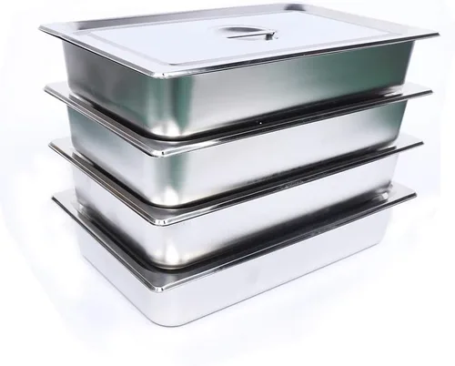 Miniatura 8 de LOYALHEARTDY Paquete de 4 bandejas de mesa de 4 pulgadas de profundidad de tamaño completo, sartén de acero inoxidable para hotel con tapas, Bandeja
